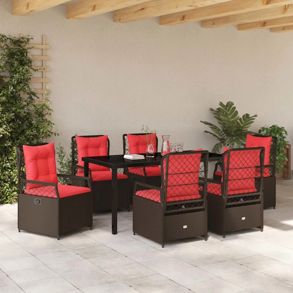 Set da Pranzo per Giardino 7 pcs Marrone polyrattan 3381048