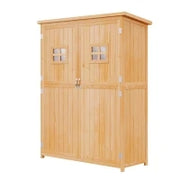 Casetta da Giardino Legno con Porta Doppia, Mensole e Finestre, 127.5x50x164cm