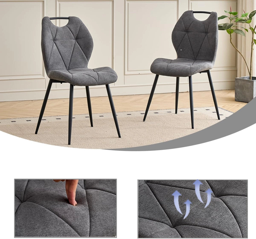 GrandCA HOME Set di 4 Sedie da Pranzo, Cucina Sedia, Imbottite e Soggiorno con Schienali in Tessuto e Gambe in Metallo con Maniglie Per Sala da Pranzo, Cucina e Soggiorno（Grigio Scuro）