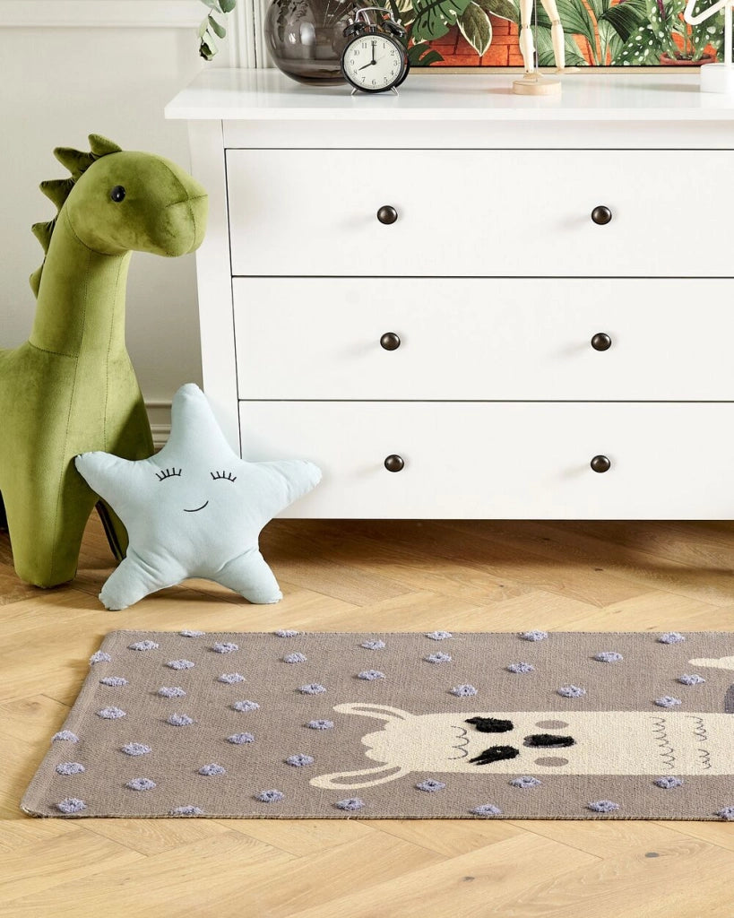 Tappeto Area Beige Stampa lama 80 x 150 cm Runner a pelo basso per la stanza dei bambini