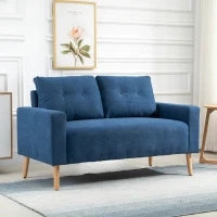 Divano 2 Posti Moderno e Trapuntato in Stile Nordico, in Poliestere e Legno, 145x76x88 cm, Blu