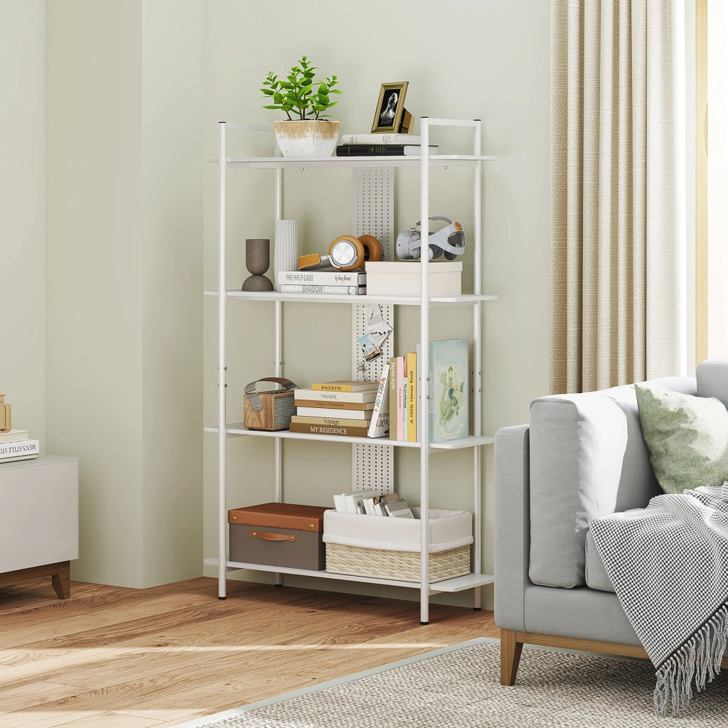 Libreria Scaffale 4 Livelli con Pannello Perforato ¨C Zephmum ¨C Bianco 80x24x180