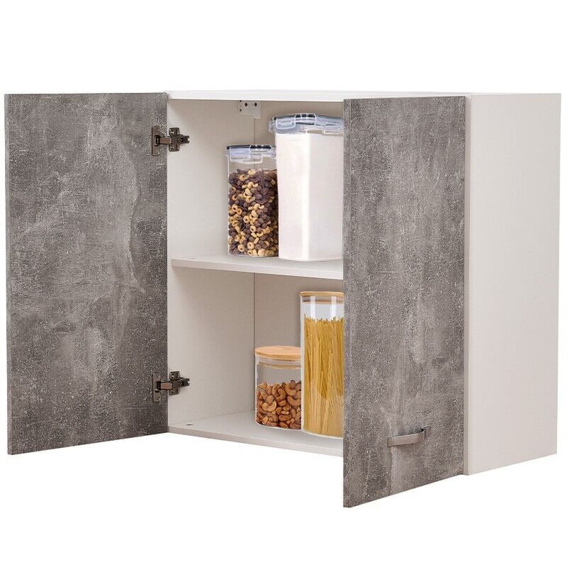 Pensile da Cucina Armadio Sospeso da Parete Doppia Anta Colore Grigio Cemento