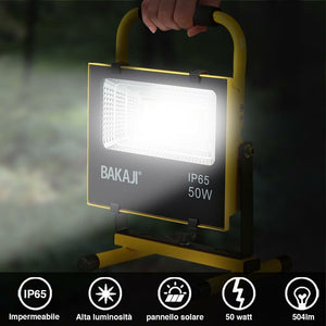 Lampada Faro Lavoro Portatile con Pannello Solare 50W 504lm Luce Emergenza SOS