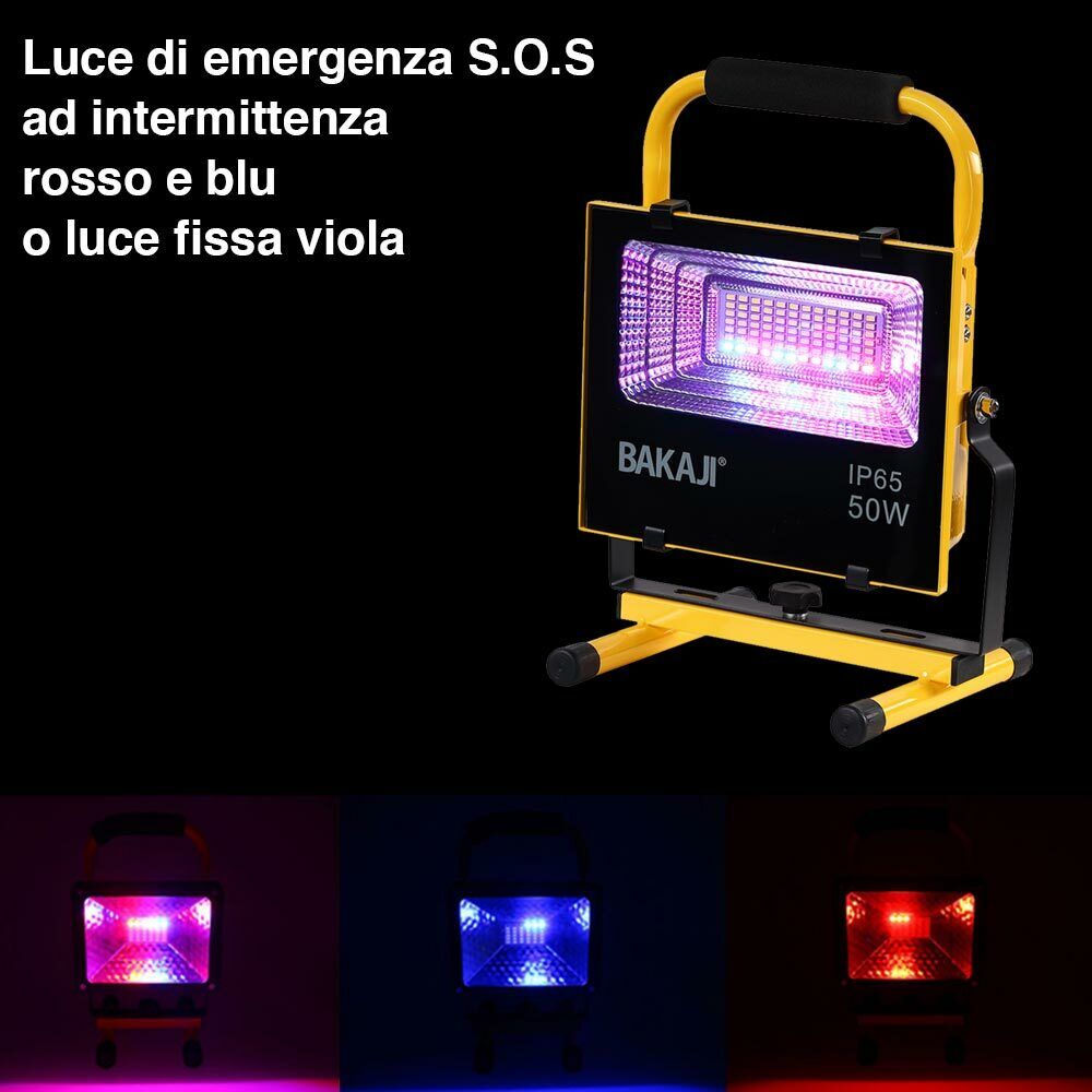 Lampada Faro Lavoro Portatile con Pannello Solare 50W 504lm Luce Emergenza SOS