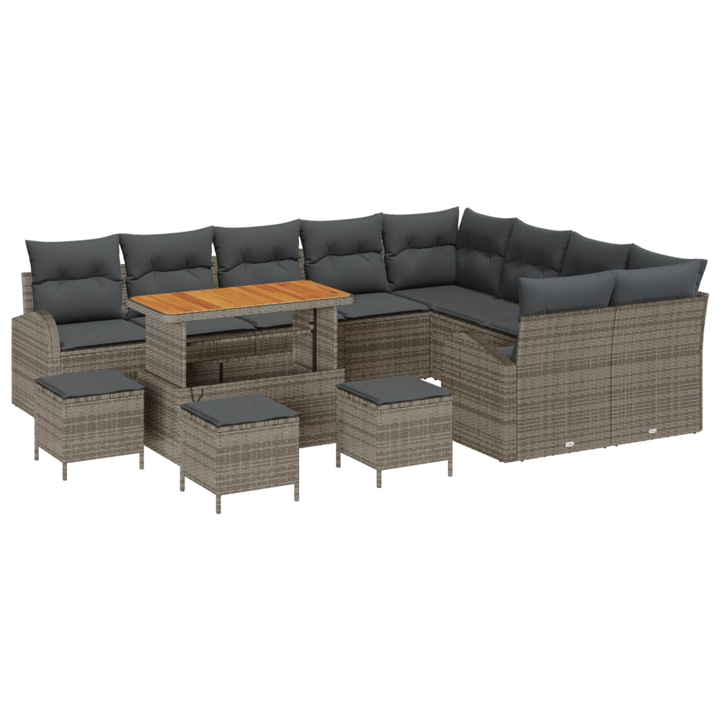 Set di divani da giardino  da 13 pezzi con cuscini Grigio Rattan Poliestere