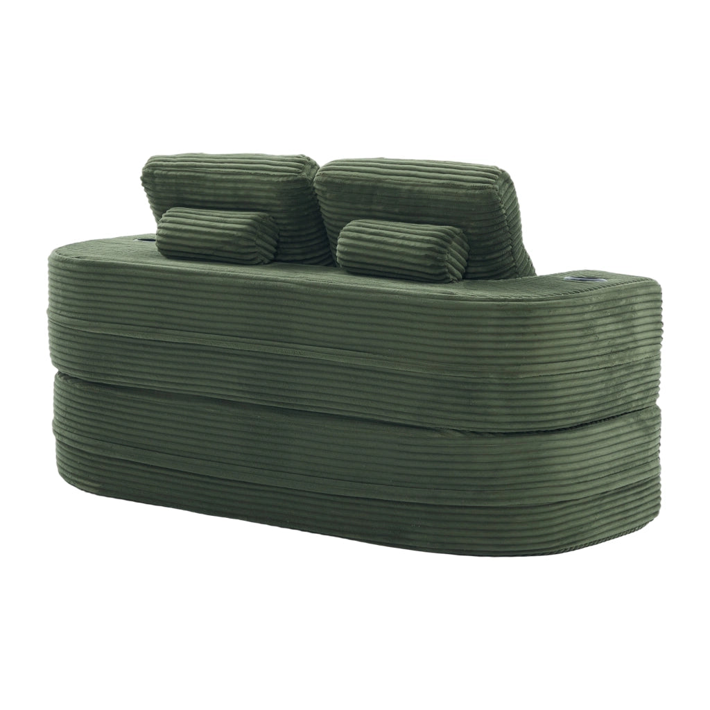 Poltrona letto 2 in 1 con seduta profonda schienale alto portabicchieri e tasche in velluto a coste smeraldo