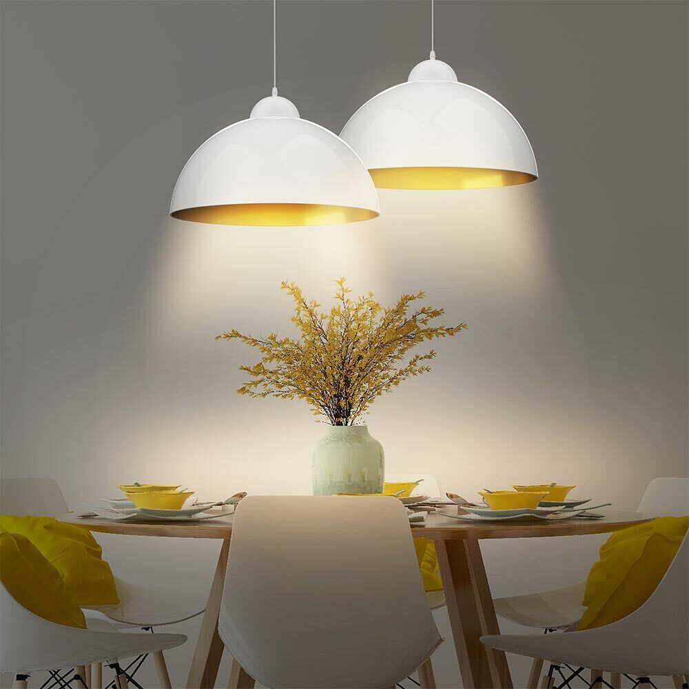 Set 2 Lampadari Sospensione Moderno Design Industriale Lampada Metallo Bianc Oro