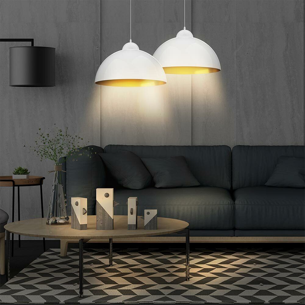 Set 2 Lampadari Sospensione Moderno Design Industriale Lampada Metallo Bianc Oro