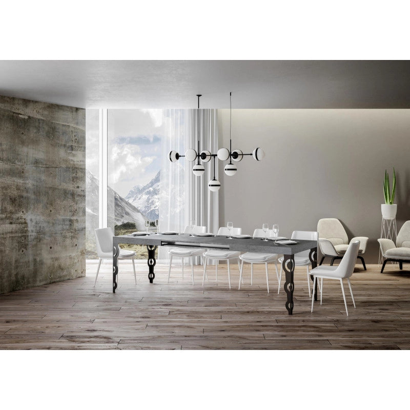 Tavolo allungabile 120/380x90 cm Karamay telaio Antracite - Cemento