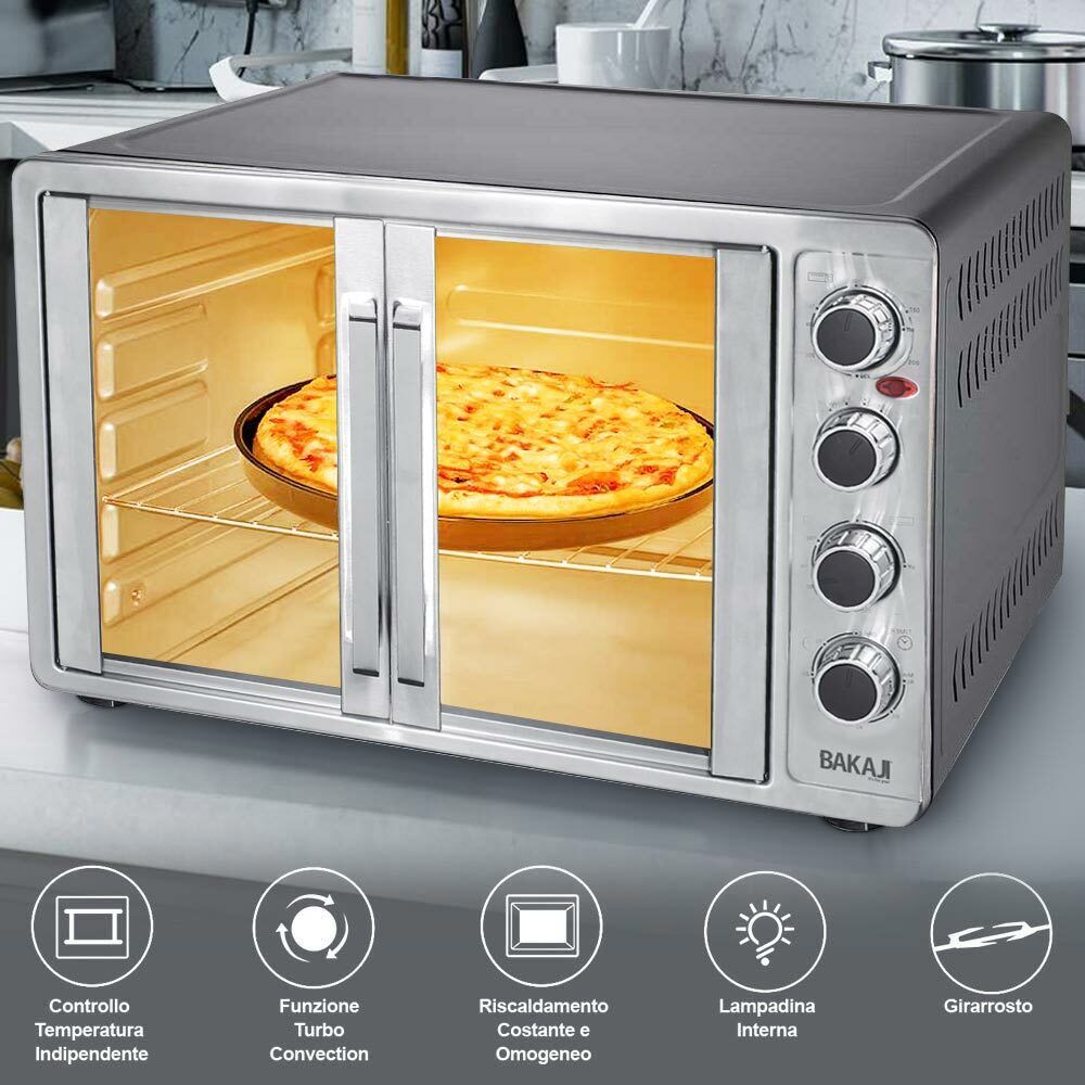 Forno Fornetto Elettrico Ventilato 55 lt 2200 W Luce Doppia Porta Girarrosto