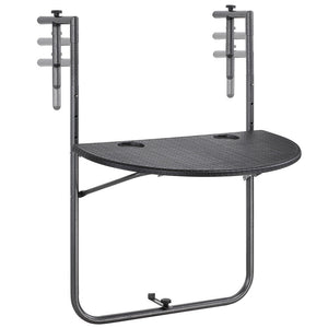 Tavolo Tavolino Ringhiera Esterno Balcone Pieghevole Metallo e Polyrattan Nero