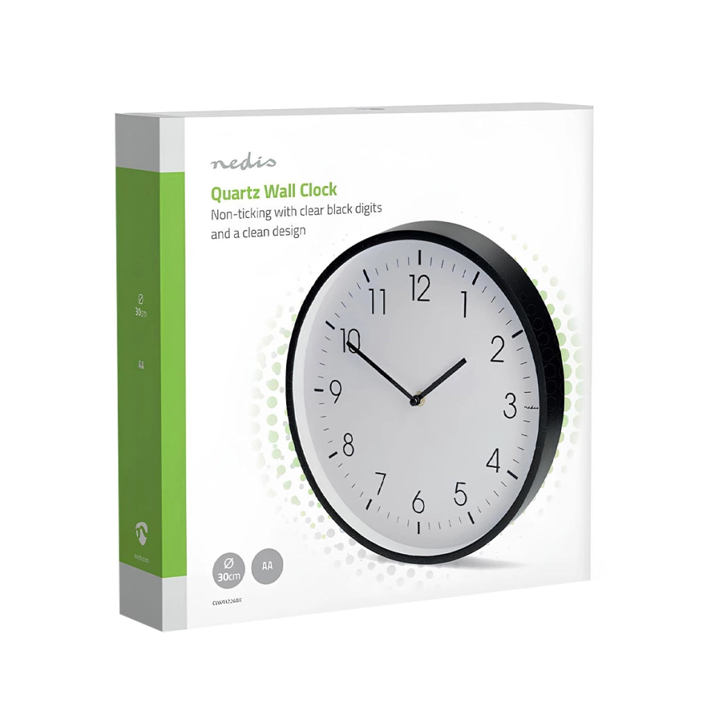 Orologio da Parete 30 cm Movimento Silenzioso Cornice Leggera Bianco / Nero Nedis