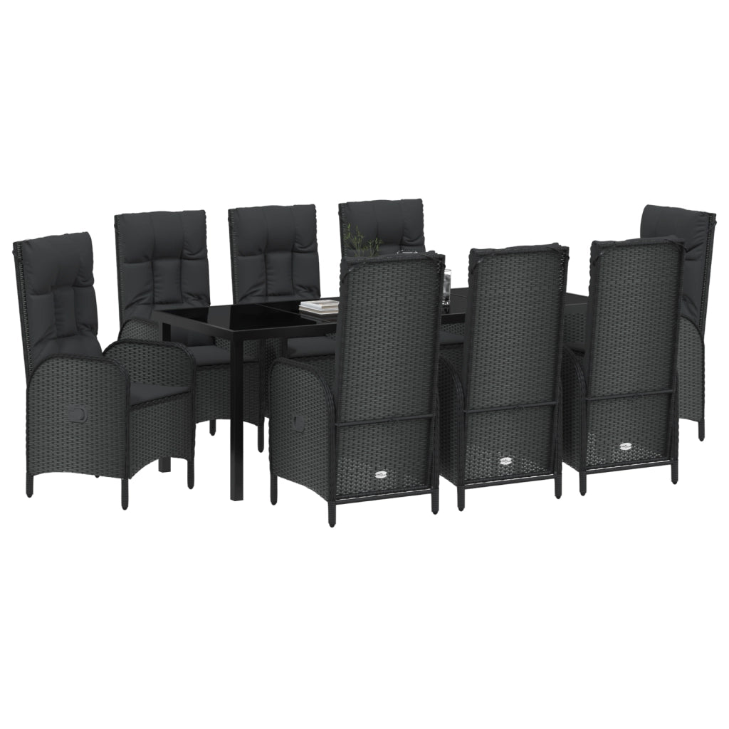 Set da Pranzo da Giardino 9 Pezzi Nero Rattan Polietilene