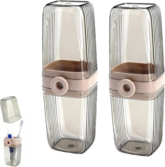 Set di 2 Lekvrije Reisbekers per Spazzolino da Denti, Disegno a Doppio Bucchetto, Ideale per Viaggi, Campeggio e Uso a Scuola di Sport
