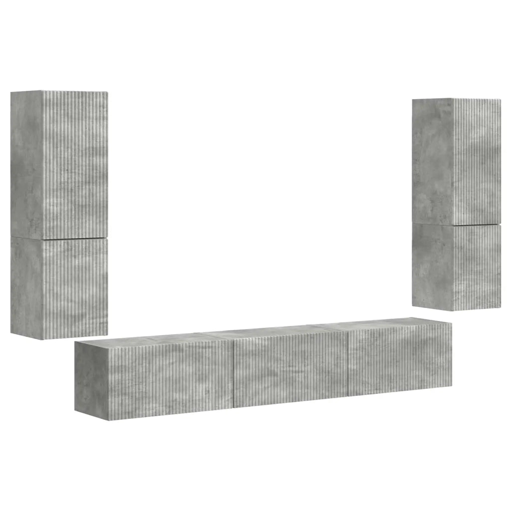 Set mobile TV 4 pz-Credenza per TV Grigio cemento Legno multistrato 541830