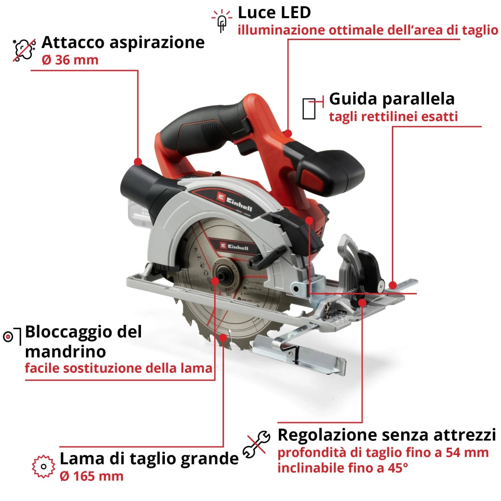 Sega Circolare Batteria Tecs 18 a 165 Einhell Volt 18 Xchange Mm 165 Solo