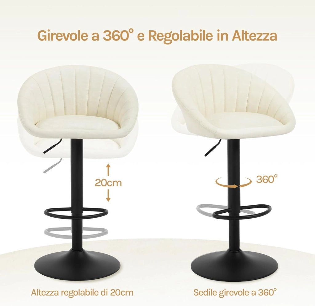 Sgabello da Cucina, Sgabello da Bar Girevole Altezza Regolabile con Schienale e Poggiapiedi, PU Vintage, Beige