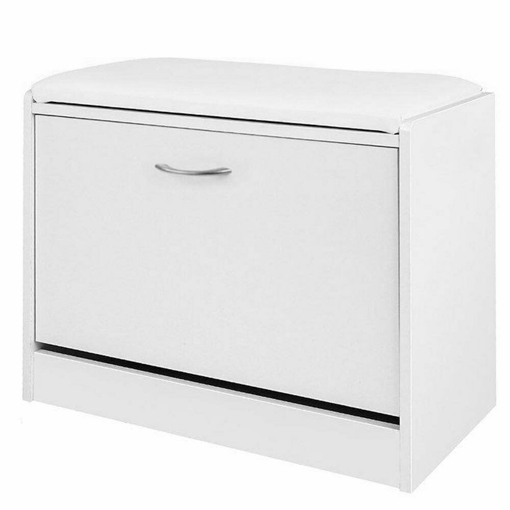 Scarpiera Panca 1 Anta Tripla Profondita con Seduta in Eco Pelle Bianco 60x30x48