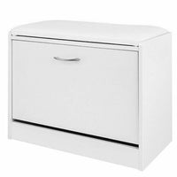 Scarpiera Panca 1 Anta Tripla Profondita con Seduta in Eco Pelle Bianco 60x30x48