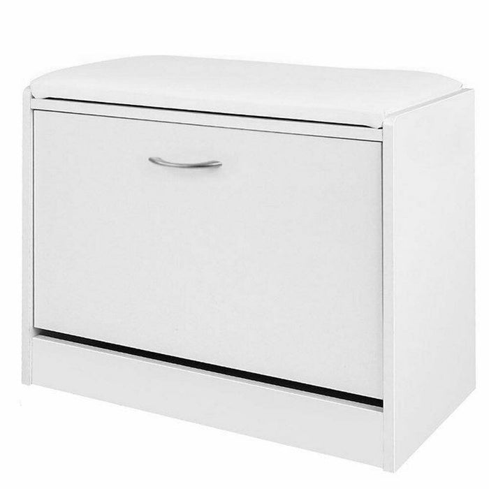 Scarpiera Panca 1 Anta Tripla Profondita con Seduta in Eco Pelle Bianco 60x30x48