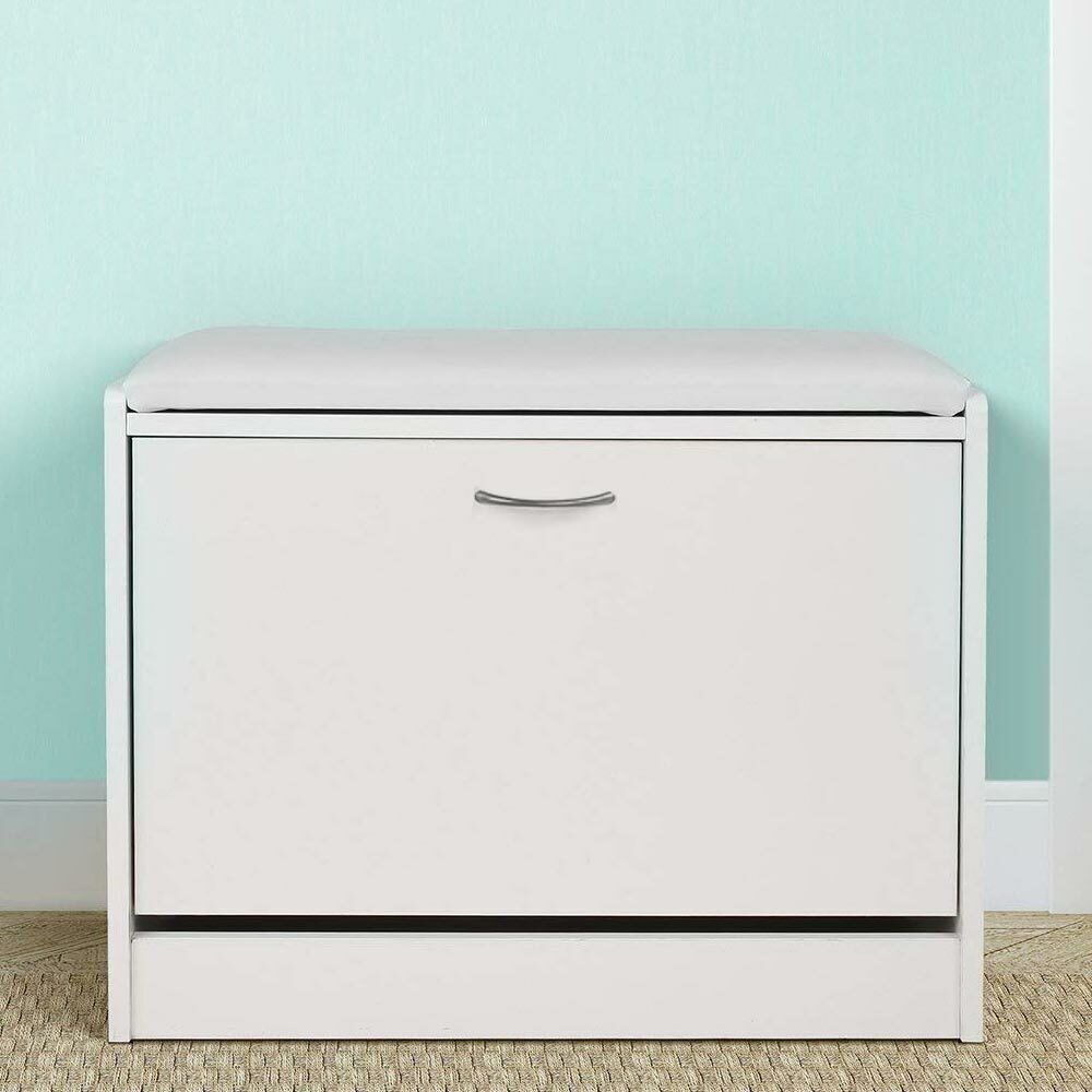 Scarpiera Panca 1 Anta Tripla Profondita con Seduta in Eco Pelle Bianco 60x30x48