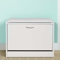 Scarpiera Panca 1 Anta Tripla Profondita con Seduta in Eco Pelle Bianco 60x30x48