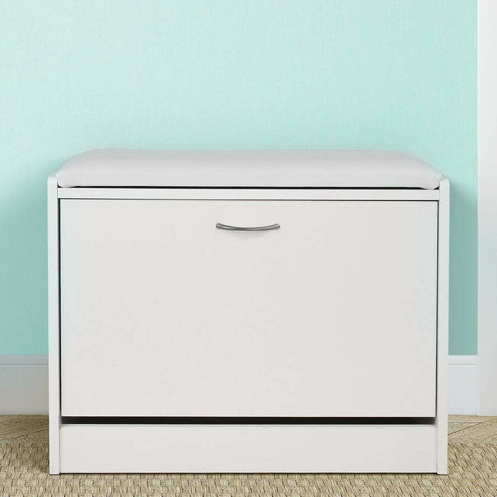 Scarpiera Panca 1 Anta Tripla Profondita con Seduta in Eco Pelle Bianco 60x30x48