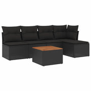 Set Divano da Giardino 6 pz | Set Salotto da Giardino con Cuscini Nero in Polyrattan
