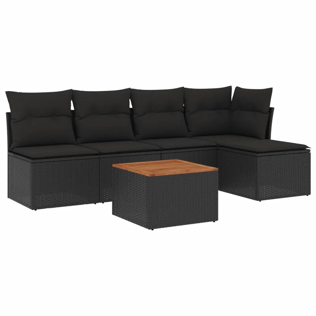 Set Divano da Giardino 6 pz | Set Salotto da Giardino con Cuscini Nero in Polyrattan