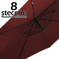 Ombrellone Giardino Decentrato 3x3 Mt Rosso Vino Palo Alluminio Gazebo Piscina