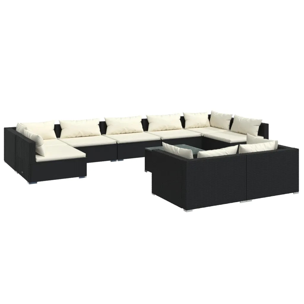 Set Divani da Giardino 10 pz con Cuscini in Polyrattan Nero 3102063