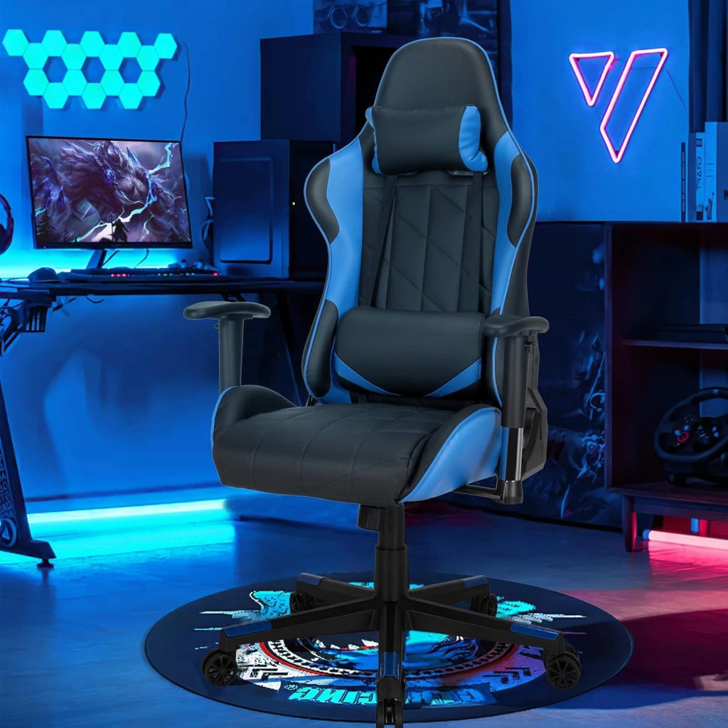 Sedia Gaming, Sedia Girevole con Regolabile Confortevole Supporto Poggiatesta e Lombare, Sedia Computer Comodo Materiale in Cotone di Alta Qualità, Carico di 150 kg, 3 Colori (blu)