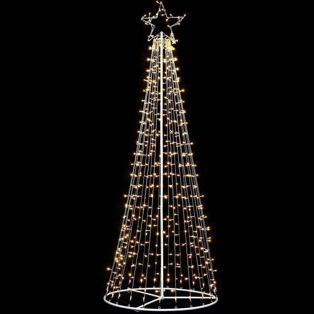 Albero Natale Luminoso 224cm 592 LED Bianco Caldo 8 Giochi Luce Metallo Esterno