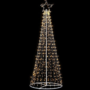 Albero Natale Luminoso 224cm 592 LED Bianco Caldo 8 Giochi Luce Metallo Esterno