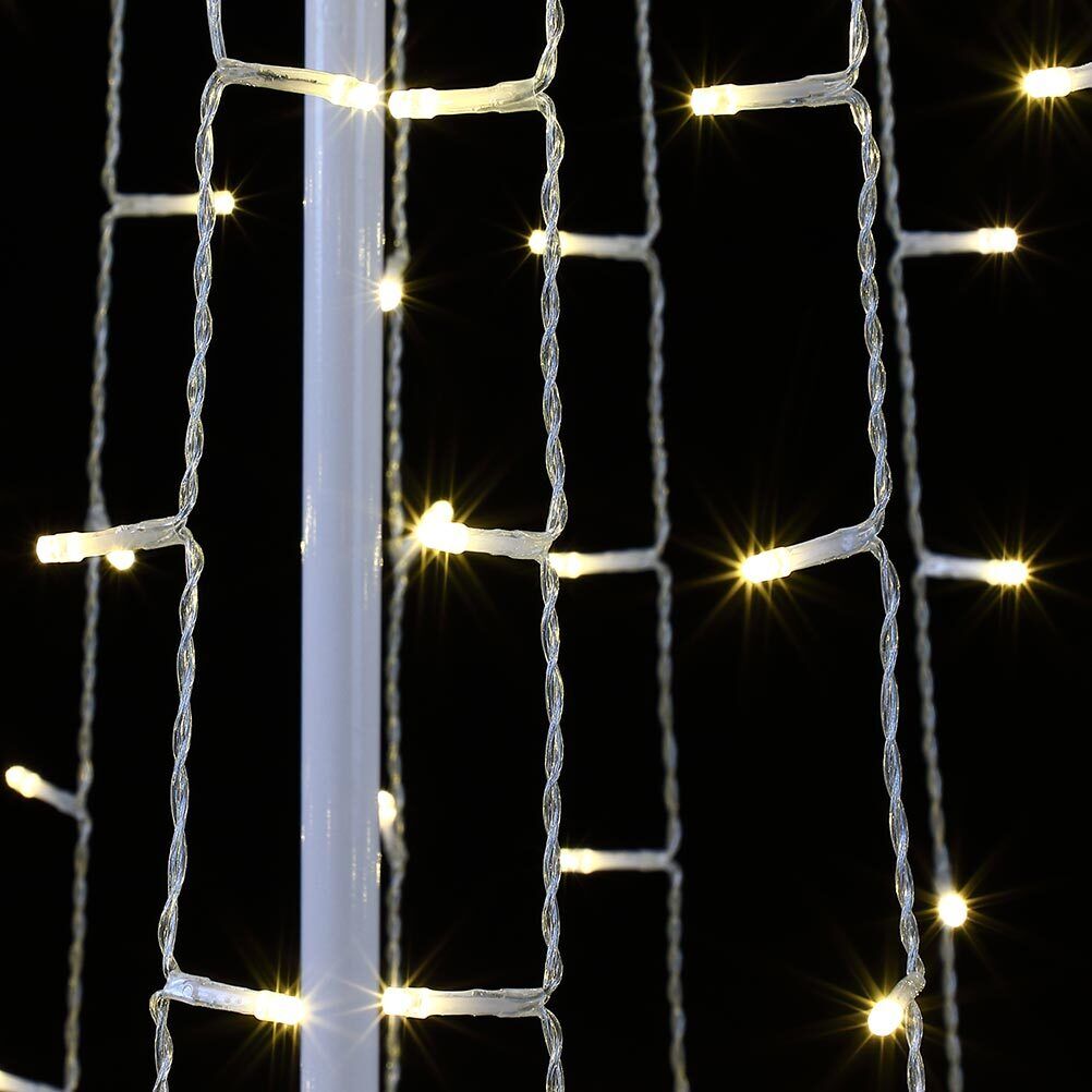 Albero Natale Luminoso 224cm 592 LED Bianco Caldo 8 Giochi Luce Metallo Esterno