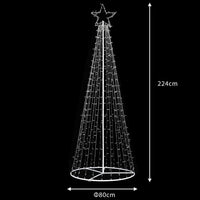 Albero Natale Luminoso 224cm 592 LED Bianco Caldo 8 Giochi Luce Metallo Esterno