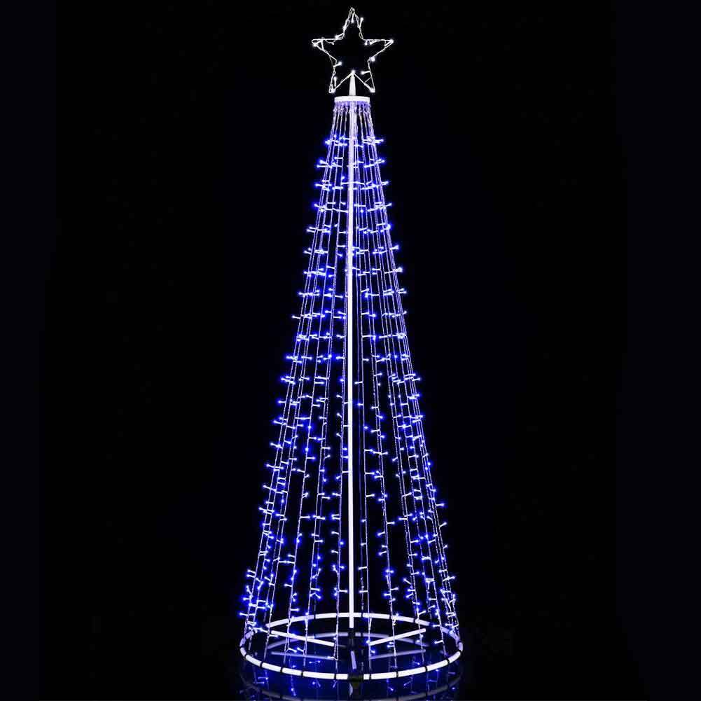 Albero Natale Luminoso 224 cm 592 LED BLU 8 Giochi Luce in Metallo per Esterno