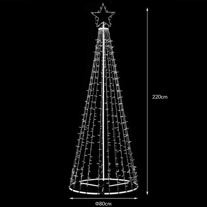 Albero Natale Luminoso 224 cm 592 LED BLU 8 Giochi Luce in Metallo per Esterno