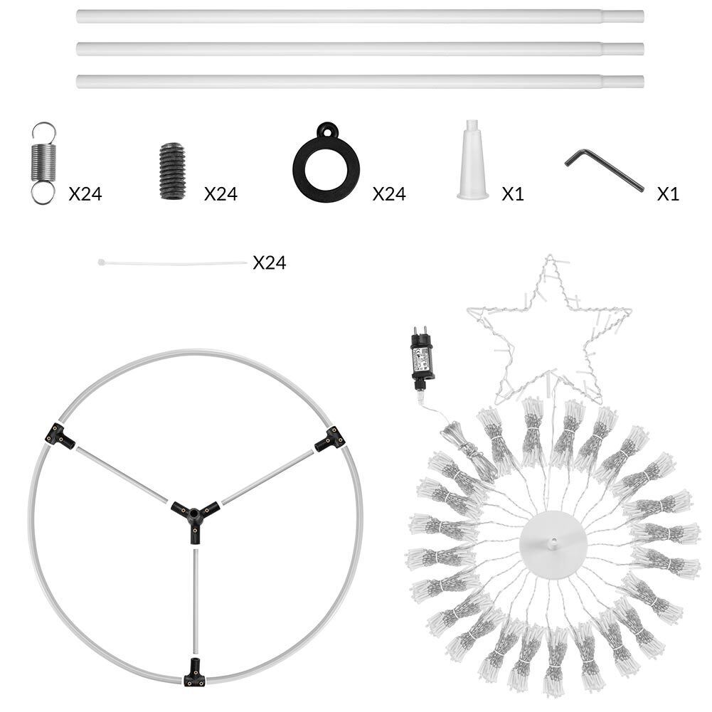 Albero Natale Luminoso 224 cm 592 LED BLU 8 Giochi Luce in Metallo per Esterno