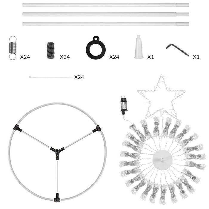 Albero Natale Luminoso 224 cm 592 LED BLU 8 Giochi Luce in Metallo per Esterno