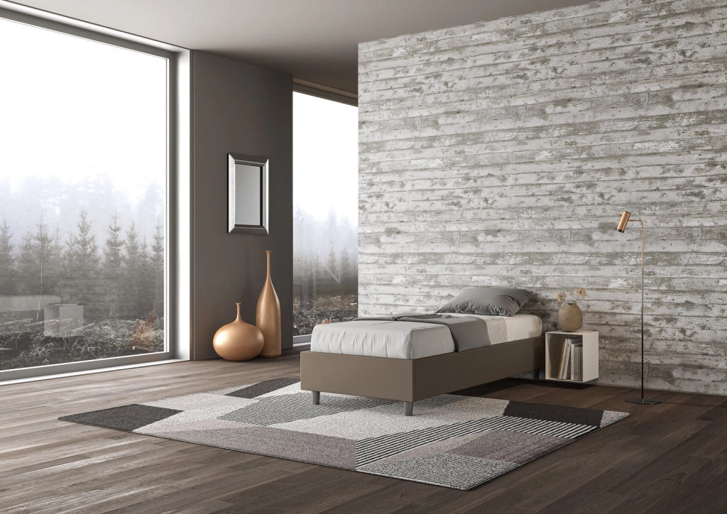 Letto Singolo Sommier 80x190 cm con Rete e Contenitore Azelia Cappuccino
