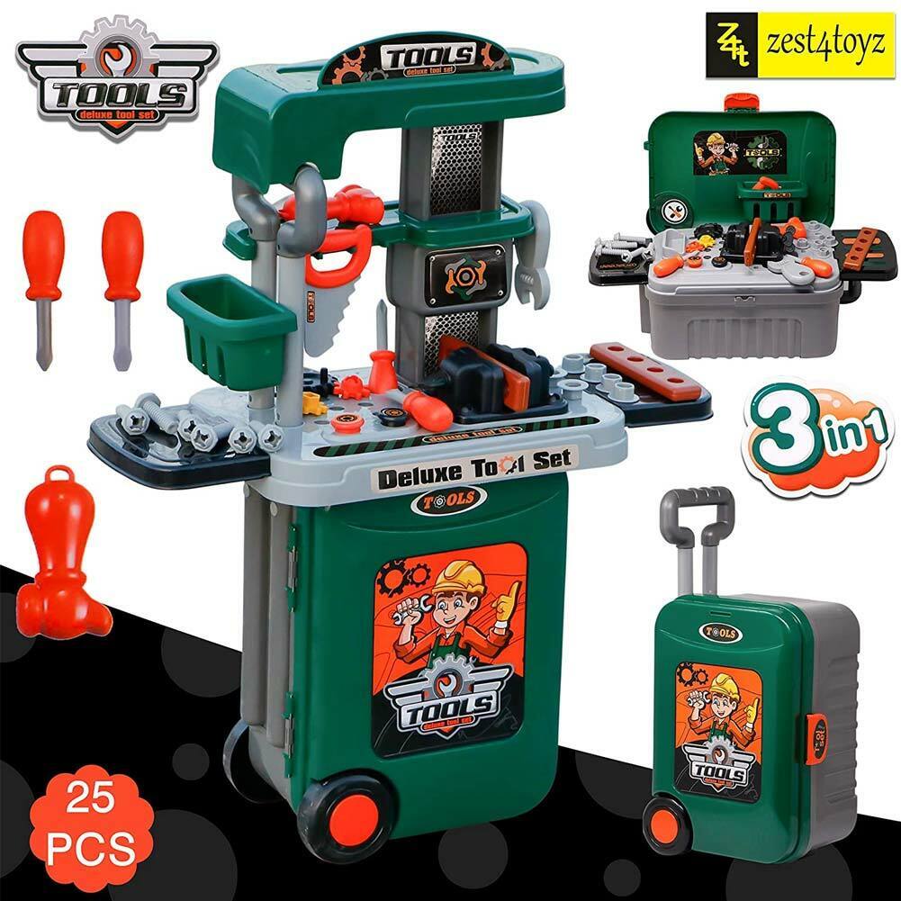 Banco Attrezzi Giocattolo Bambini Richiudibile Trolley Valigetta 25 Accessori