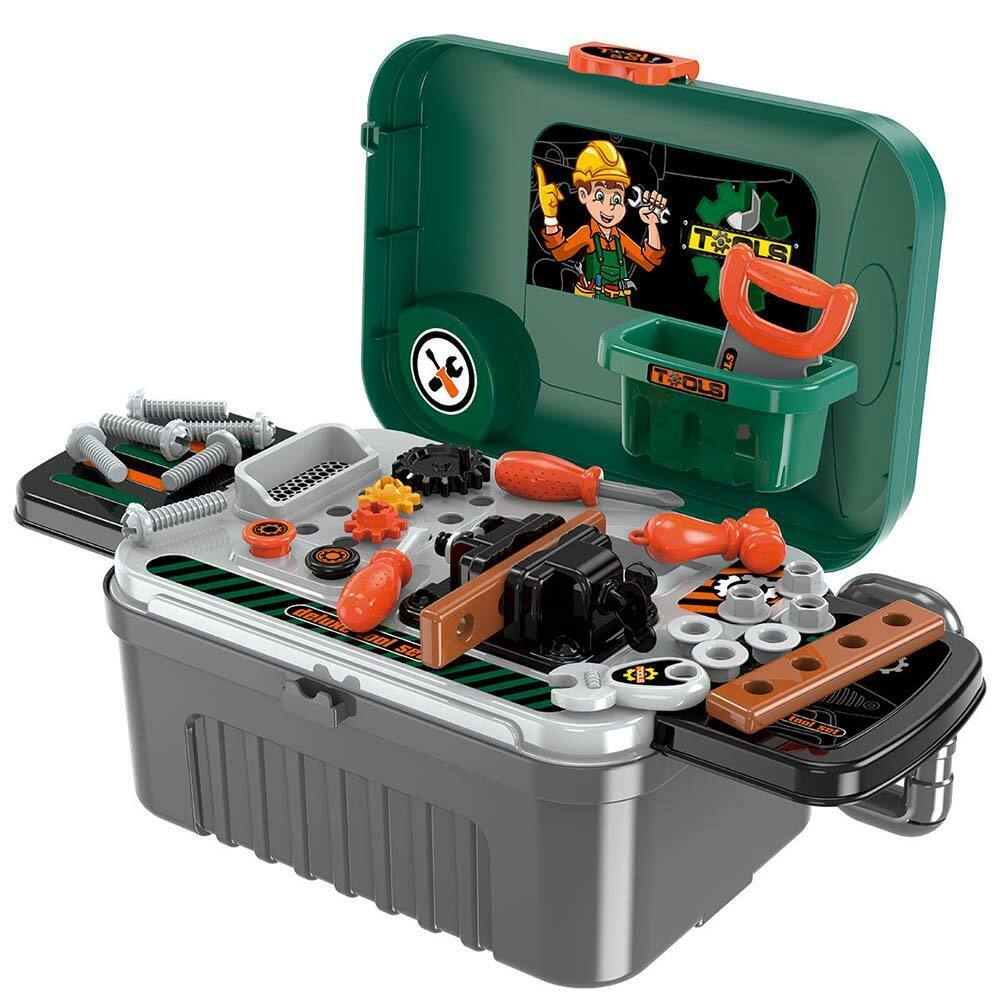Banco Attrezzi Giocattolo Bambini Richiudibile Trolley Valigetta 25 Accessori
