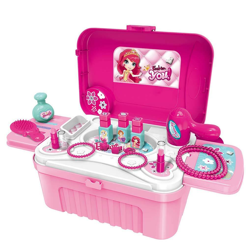 Specchiera Make-up Giocattolo Bambini Richiudibile Trolley Luci Suoni Accessori
