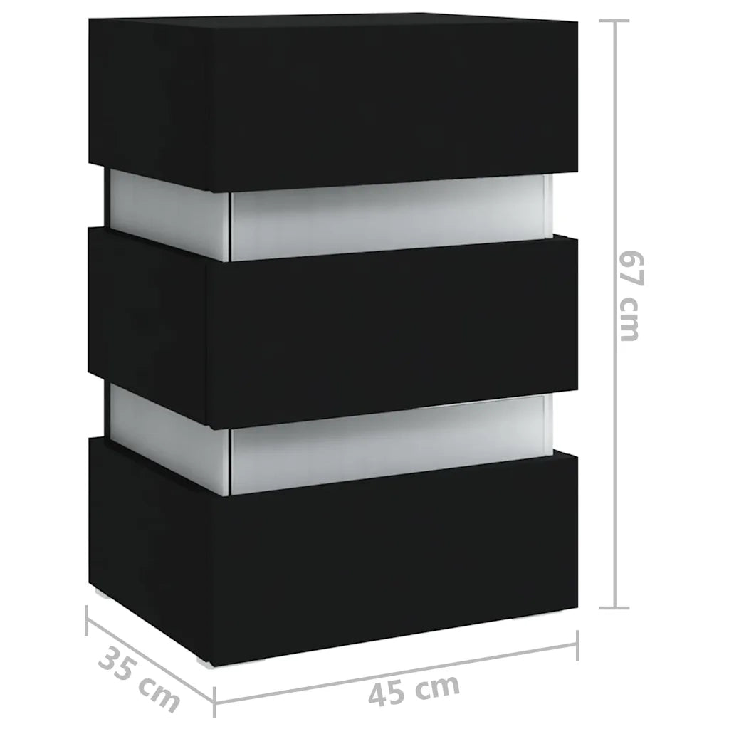 Comodino con Luci LED-Tavolino da notte Nero 45x35x67 cm in Legno Multistrato