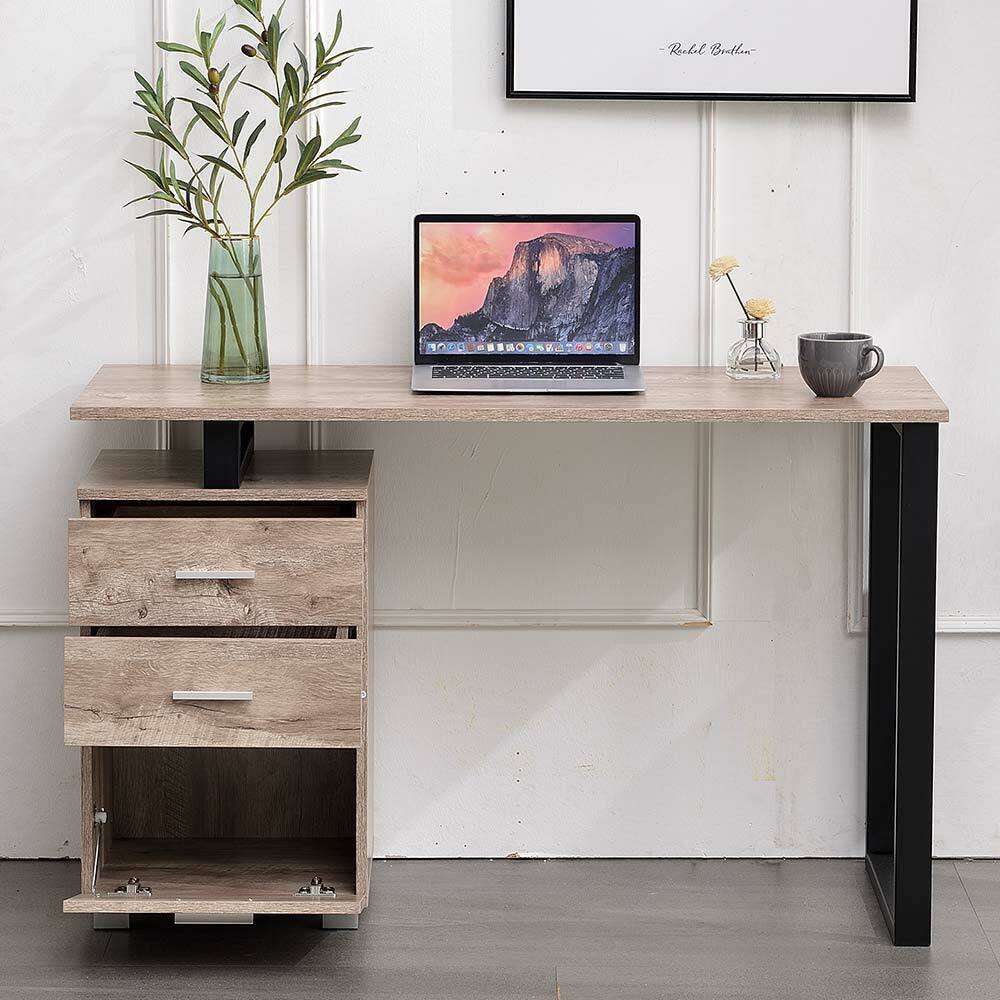 Scrivania con Cassettiera Tavolo Porta Pc Computer Acciaio Legno Ufficio Quercia
