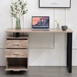 Scrivania con Cassettiera Tavolo Porta Pc Computer Acciaio Legno Ufficio Quercia