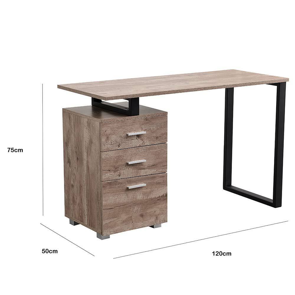 Scrivania con Cassettiera Tavolo Porta Pc Computer Acciaio Legno Ufficio Quercia