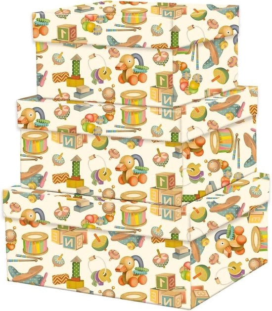 Set di scatole di cartone di alta qualità da 3 - 18x14x12cm, 21x17x13cm, 24x20x14cm - decorazione d'oro con stampa umana